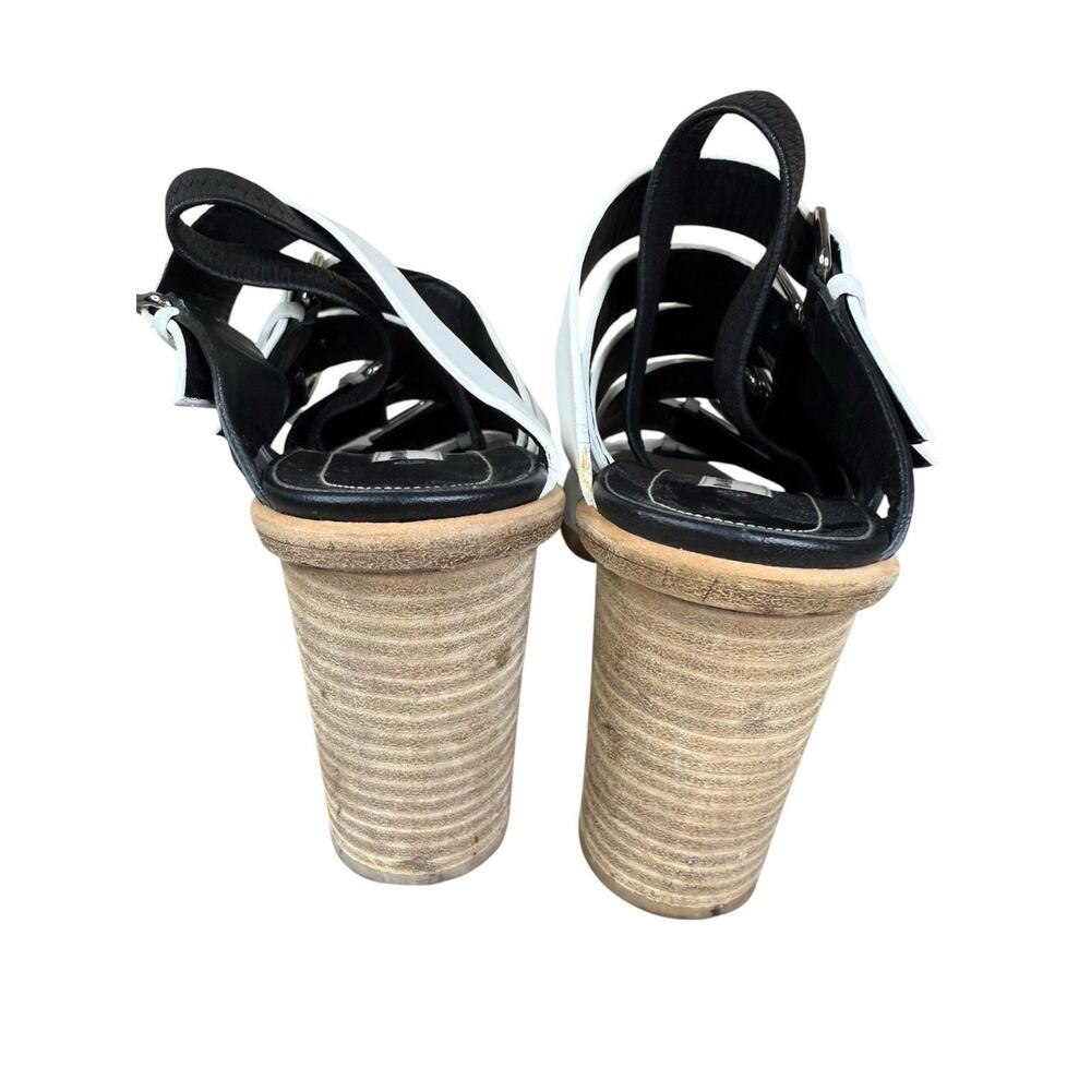 Balenciaga Bicolor Leather Buckle Sandals Black White Heels IT 36.5 US 6.5 - Picture 9 of 11